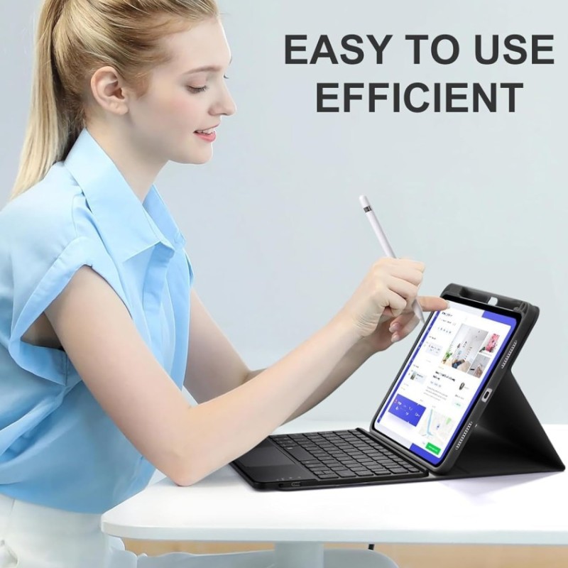 RTSY Keyboard Case for iPad A16 & 10th Gen with Touchpad, 7-Color Backlit, Black