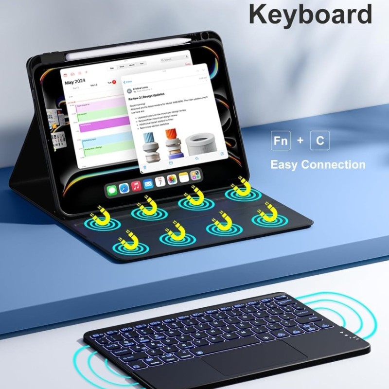 RTSY Keyboard Case for iPad Air 11 & 5th/4th Gen, Trackpad, Backlit, Black