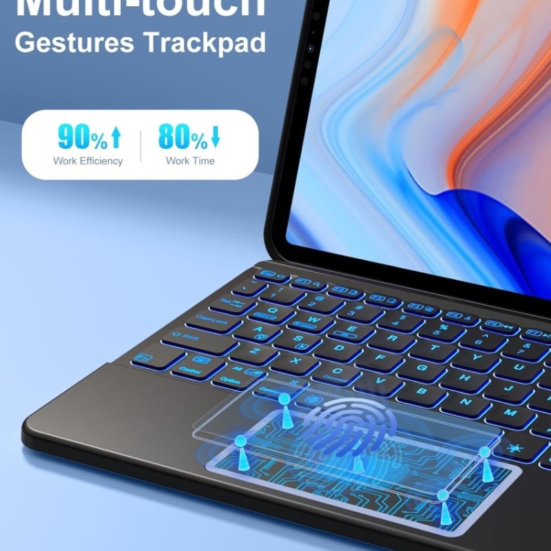 RTSY Keyboard Case for iPad Air 11 & 5th/4th Gen, Trackpad, Backlit, Black