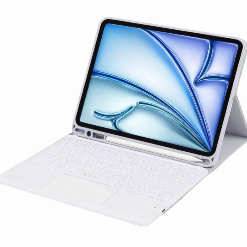 RTSY Keyboard Case for iPad Air 11 & 5th/4th Gen with Trackpad & Backlit, Grey/White