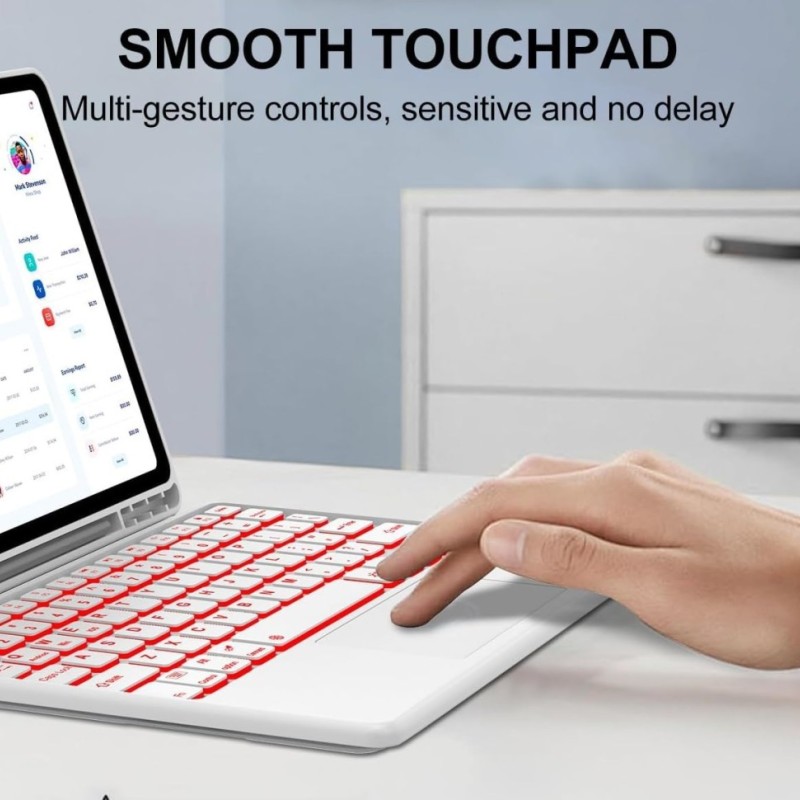 RTSY Keyboard Case for iPad Air 11 & 5th/4th Gen with Trackpad & Backlit, Grey/White