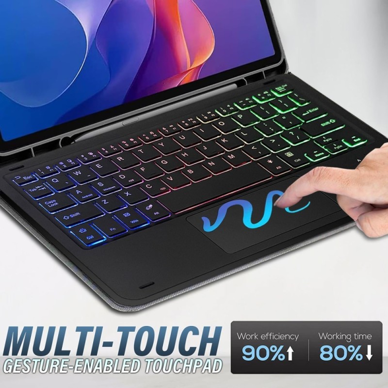 RTSY Keyboard Case for Redmi Pad 2 with Multi-Touch Trackpad & 7-Colors Backlit, Compatible for 11 Inch