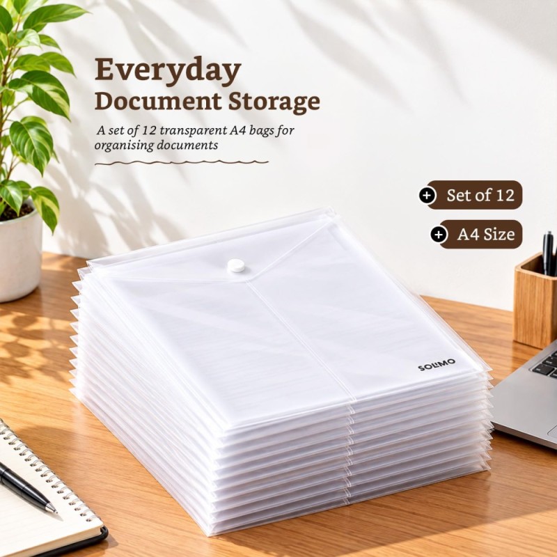 Solimo Button Bags FL-FF-01 Reusable A4 Document Storage White