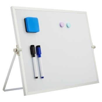 Solimo Dry Erase Double-Sided White Board with 360° Rotating Stand | Aluminium Frame | Portable 30 x 40 cm | White