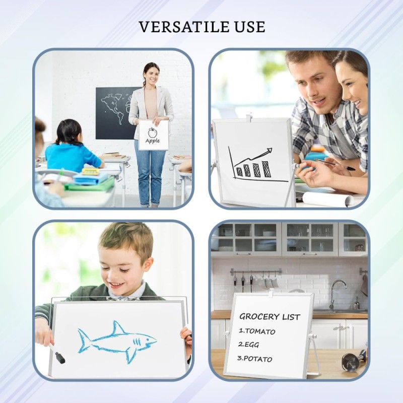 Solimo Dry Erase Double-Sided White Board with 360° Rotating Stand | Aluminium Frame | Portable 30 x 40 cm | White