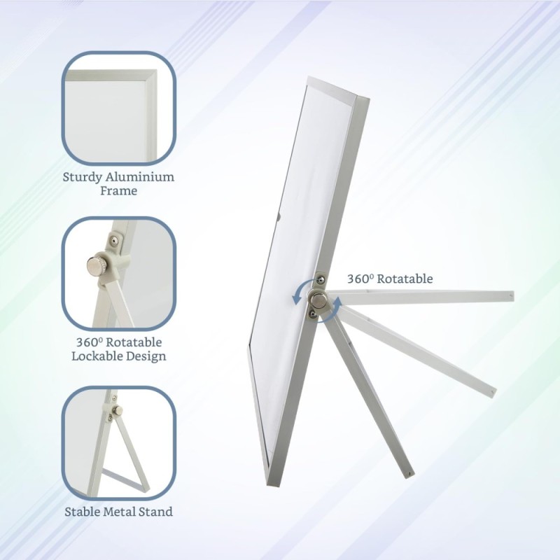 Solimo Dry Erase Double-Sided White Board with 360° Rotating Stand | Aluminium Frame | Portable 30 x 40 cm | White
