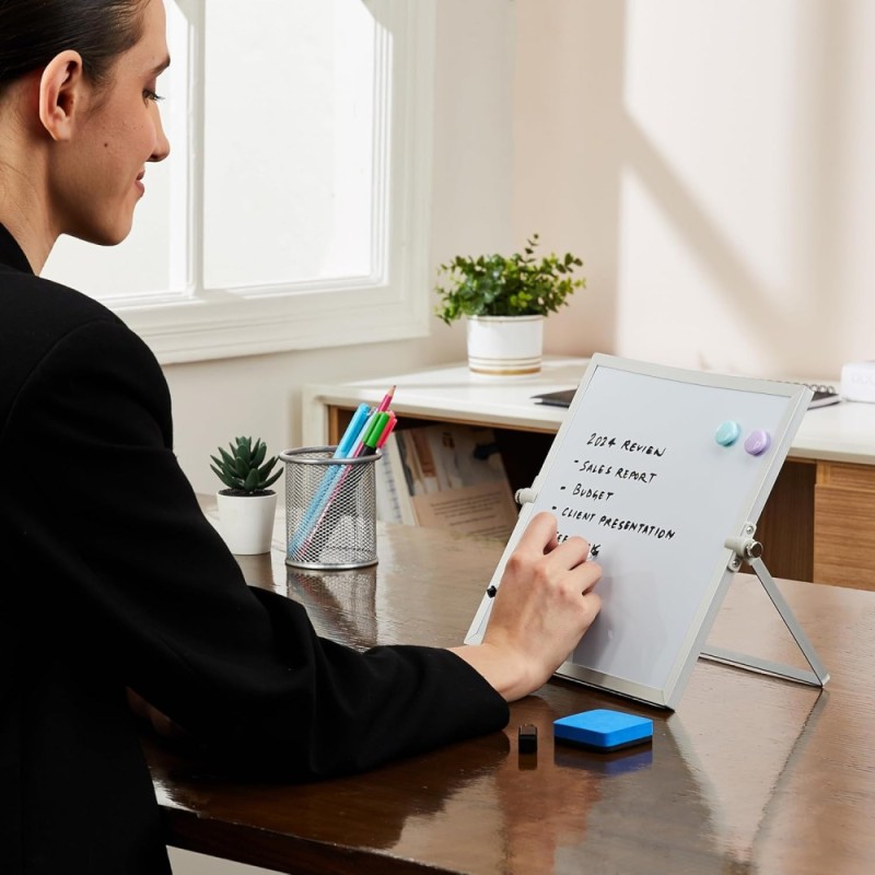 Solimo Mini Dry Erase White Board SD_SL_WHITEBOARD_STANDING_25X25 Aluminium Frame 25 x 25 cm White