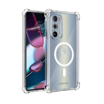 Solimo Wireless Charging Support Back Cover for Motorola Moto Edge 30 Pro, Magnetic Lock, Shock-Absorbent, Clear