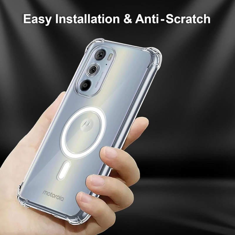Solimo Wireless Charging Support Back Cover for Motorola Moto Edge 30 Pro, Magnetic Lock, Shock-Absorbent, Clear