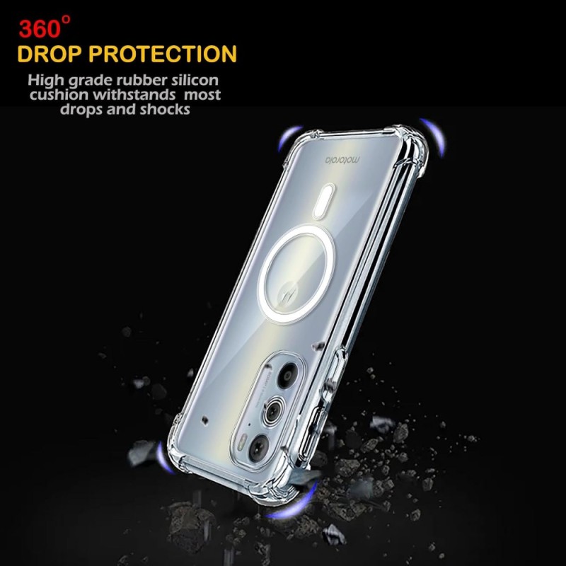 Solimo Wireless Charging Support Back Cover for Motorola Moto Edge 30 Pro, Magnetic Lock, Shock-Absorbent, Clear