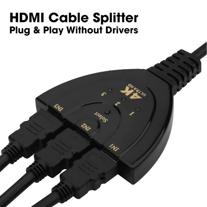 Sounce 3-Port HDMI Switch 4K 3x1 Automatic Switching Black