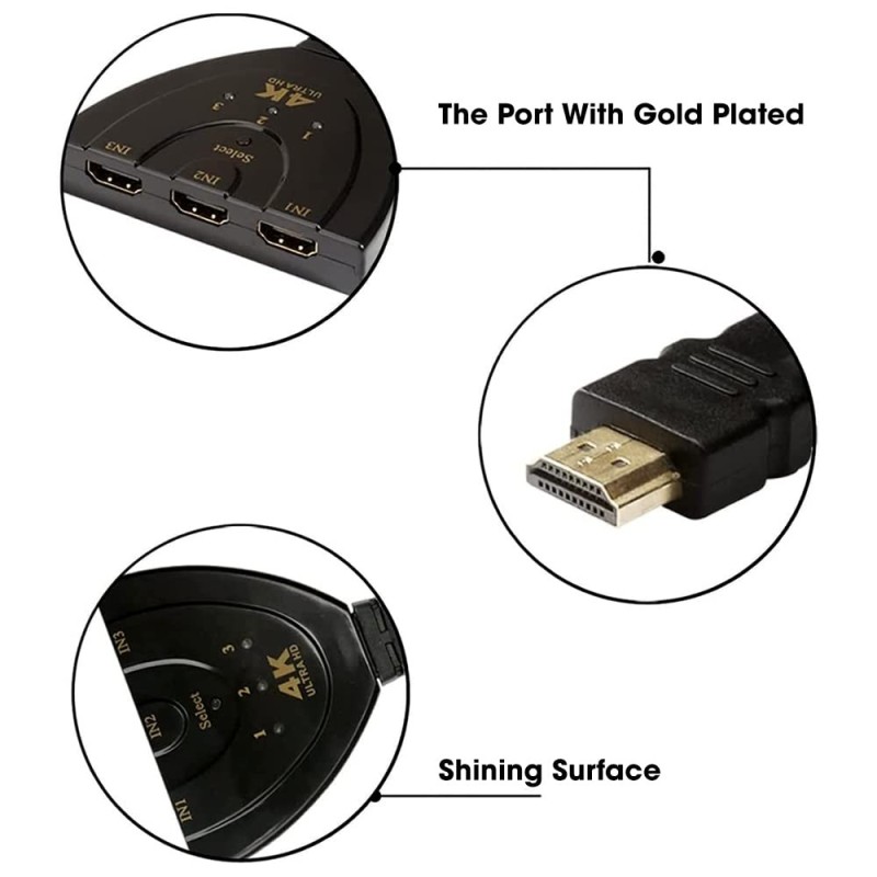 Sounce 3-Port HDMI Switch 4K 3x1 Automatic Switching Black