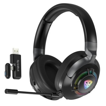 SpinBot Ranger HX700 Wireless Headphones with ANC & RGB, 50mm Drivers, 2.4GHz, Bluetooth, Black