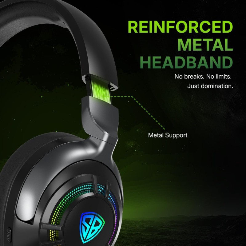 SpinBot Ranger HX700 Wireless Headphones with ANC & RGB, 50mm Drivers, 2.4GHz, Bluetooth, Black