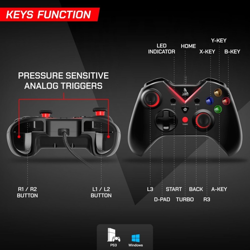 TAG Gamerz G1000 Wired Gamepad Analog Triggers, Haptic Feedback, Ergonomic Design, Black