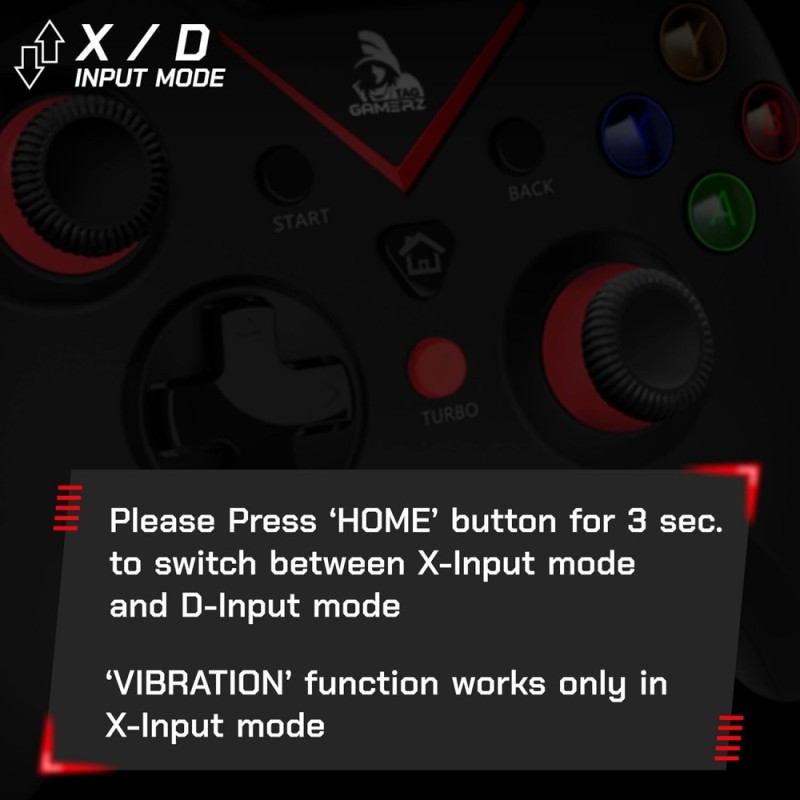 TAG Gamerz G1000 Wired Gamepad Analog Triggers, Haptic Feedback, Ergonomic Design, Black