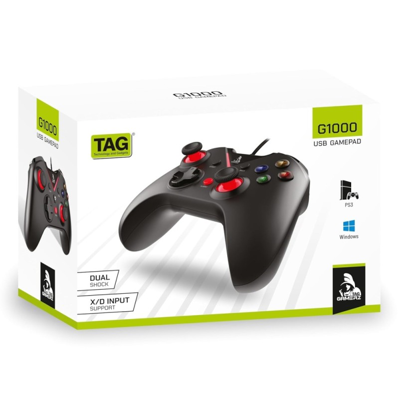 TAG Gamerz G1000 Wired Gamepad Analog Triggers, Haptic Feedback, Ergonomic Design, Black