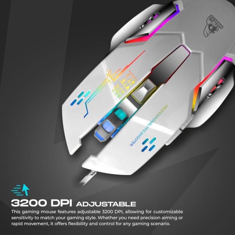 TAG Glide USB Wired Gaming Mouse Up To 3200 DPI Optical White