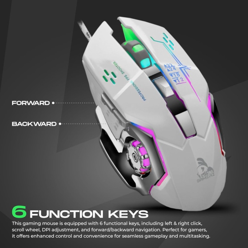 TAG Glide USB Wired Gaming Mouse Up To 3200 DPI Optical White