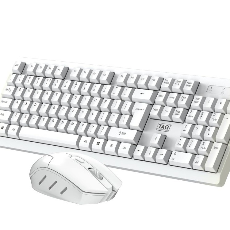 TAG Wireless Keyboard & Mouse Combo T-WL-CK-KBWM1200-W White, 1600 DPI Mouse, Retractable Stand