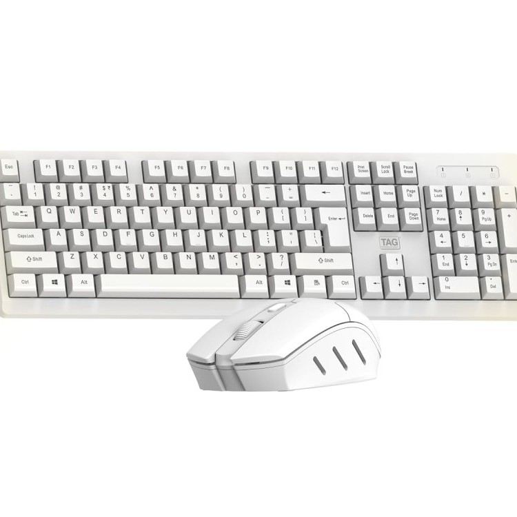TAG Wireless Keyboard & Mouse Combo T-WL-CK-KBWM1200-W White, 1600 DPI Mouse, Retractable Stand