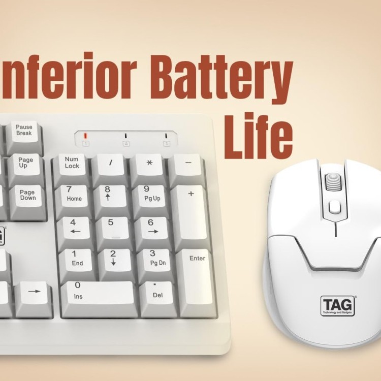 TAG Wireless Keyboard & Mouse Combo T-WL-CK-KBWM1200-W White, 1600 DPI Mouse, Retractable Stand
