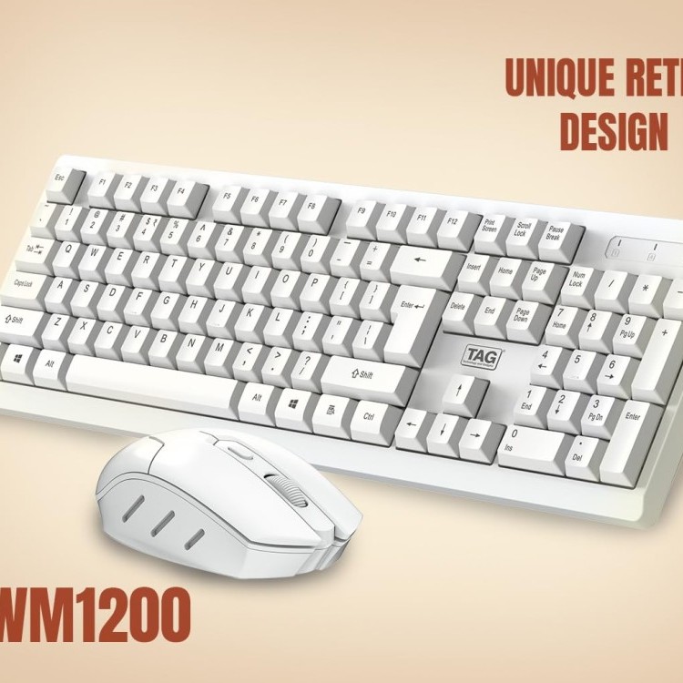 TAG Wireless Keyboard & Mouse Combo T-WL-CK-KBWM1200-W White, 1600 DPI Mouse, Retractable Stand
