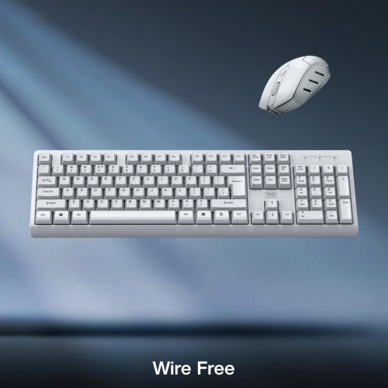 TAG Wireless Keyboard & Mouse Combo T-WL-CK-KBWM1200-W White, 1600 DPI Mouse, Retractable Stand