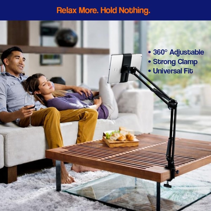 TARKAN Adjustable Flexible Arm Hanging Mount Holder SD_TK_MOBILESTAND_LAZYART_BLACK 360° Adjustability, Ergonomic Design, Matte Black