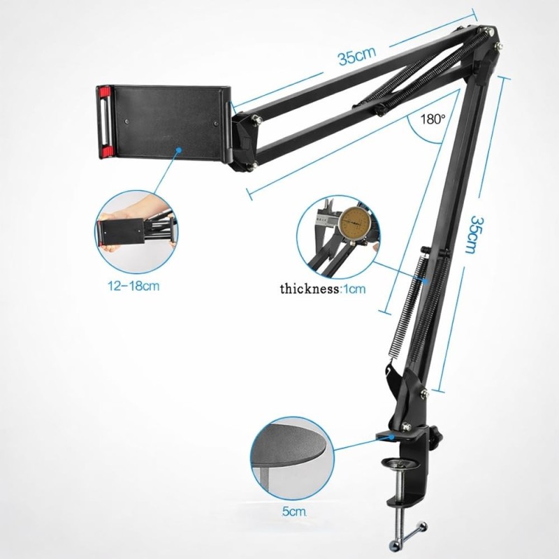 TARKAN Adjustable Flexible Arm Hanging Mount Holder SD_TK_MOBILESTAND_LAZYART_BLACK 360° Adjustability, Ergonomic Design, Matte Black