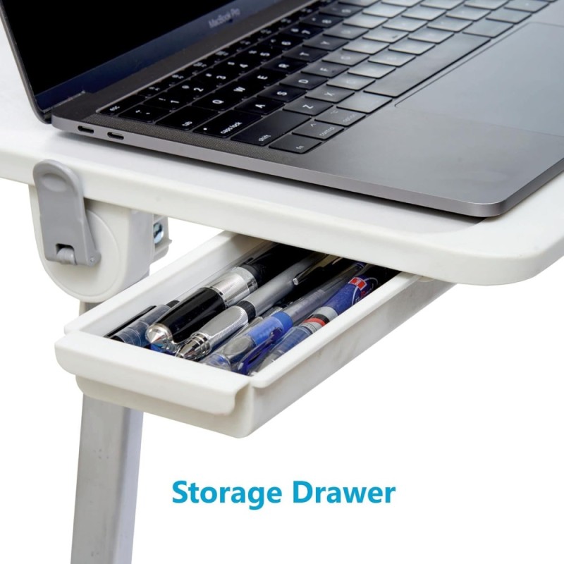 TARKAN Laptop Bed Tray Table SD_TK_LAPTABLE_NEWMARVEL1 Adjustable Height & Angle, USB Hub, Drawer, White