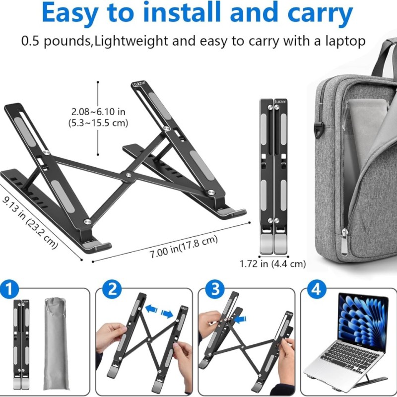 Tukzer Foldable Laptop Stand TZ-T6-Black 7 Level Adjustable Aluminium