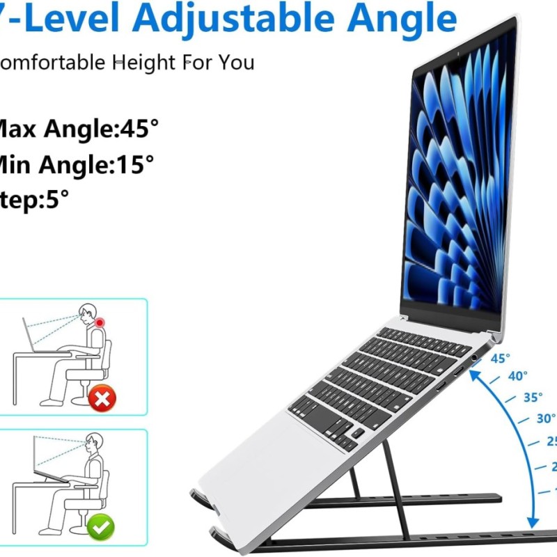Tukzer Foldable Laptop Stand TZ-T6-Black 7 Level Adjustable Aluminium