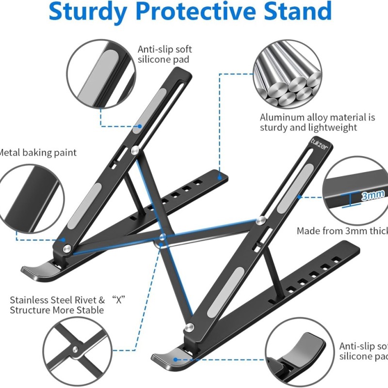 Tukzer Foldable Laptop Stand TZ-T6-Black 7 Level Adjustable Aluminium