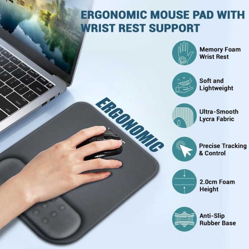 Tukzer Gel Mouse Pad Wrist Rest TZ-MP-GRY Memory Foam Grey