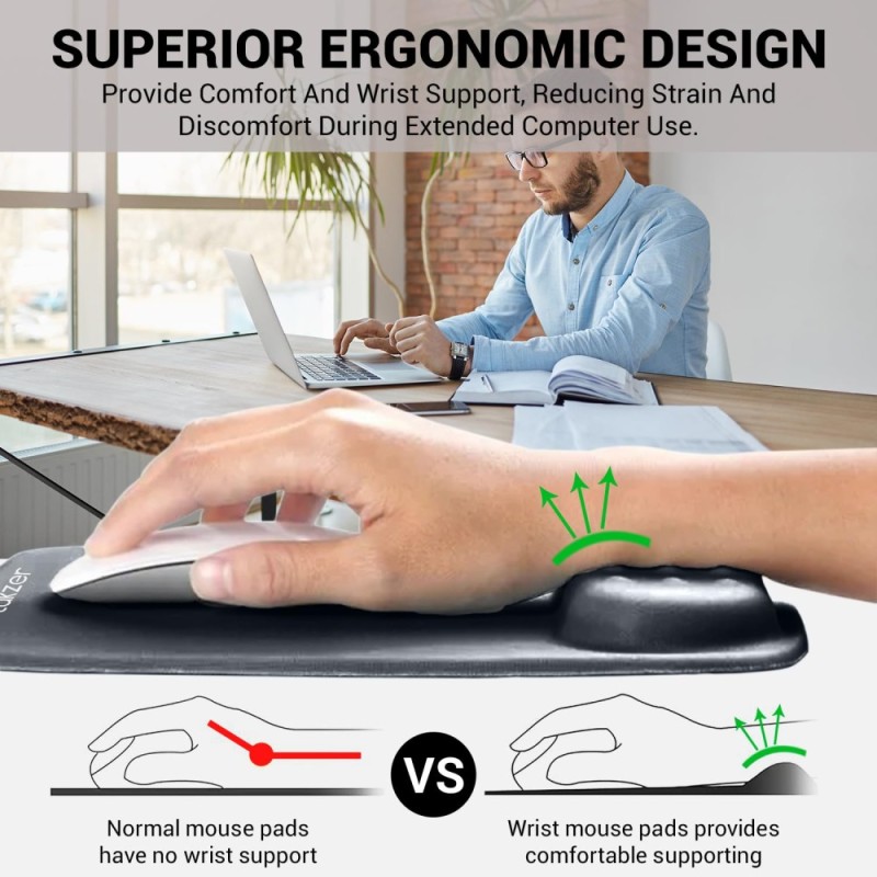 Tukzer Gel Mouse Pad Wrist Rest TZ-MP-GRY Memory Foam Grey