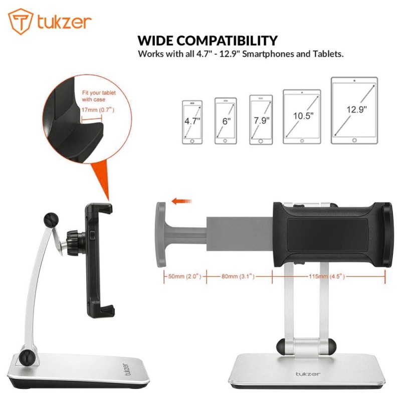 Tukzer Tablet & Mobile Stand TZ-T12 360° Swivel Silver