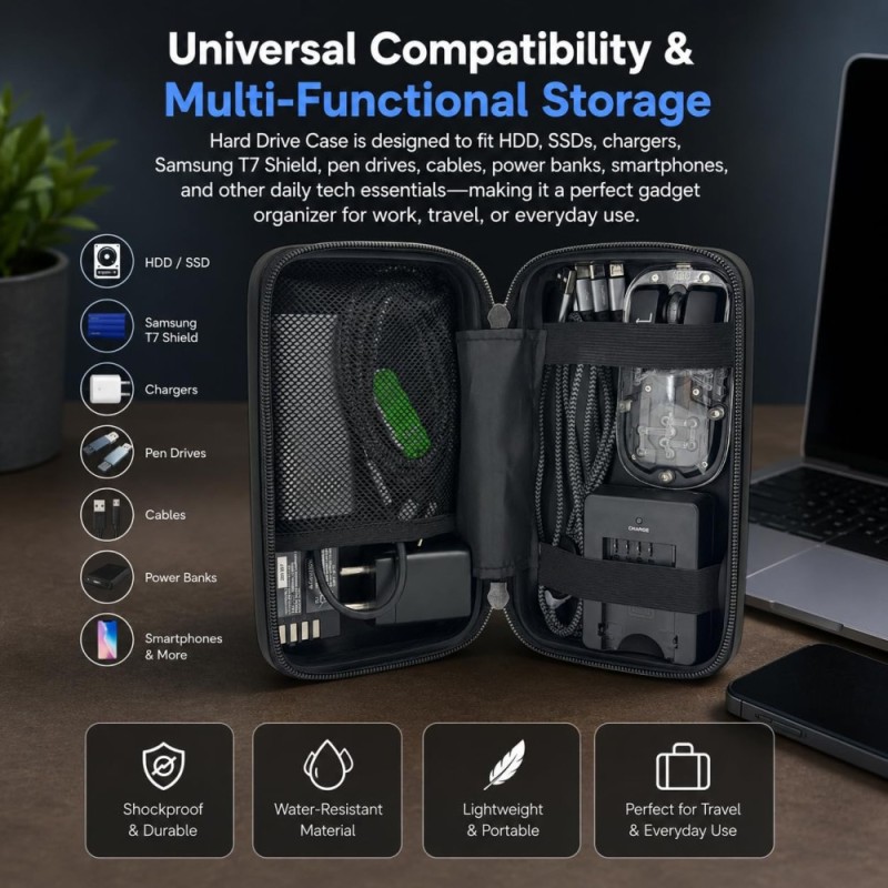 Tukzer Travel Gadget Organiser Case TZ-HGO-01-GRY Grey, ABS Hard Shell, Water-Resistant