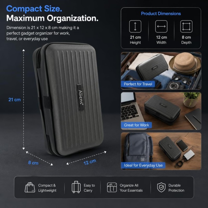 Tukzer Travel Gadget Organiser Case TZ-HGO-01-GRY Grey, ABS Hard Shell, Water-Resistant