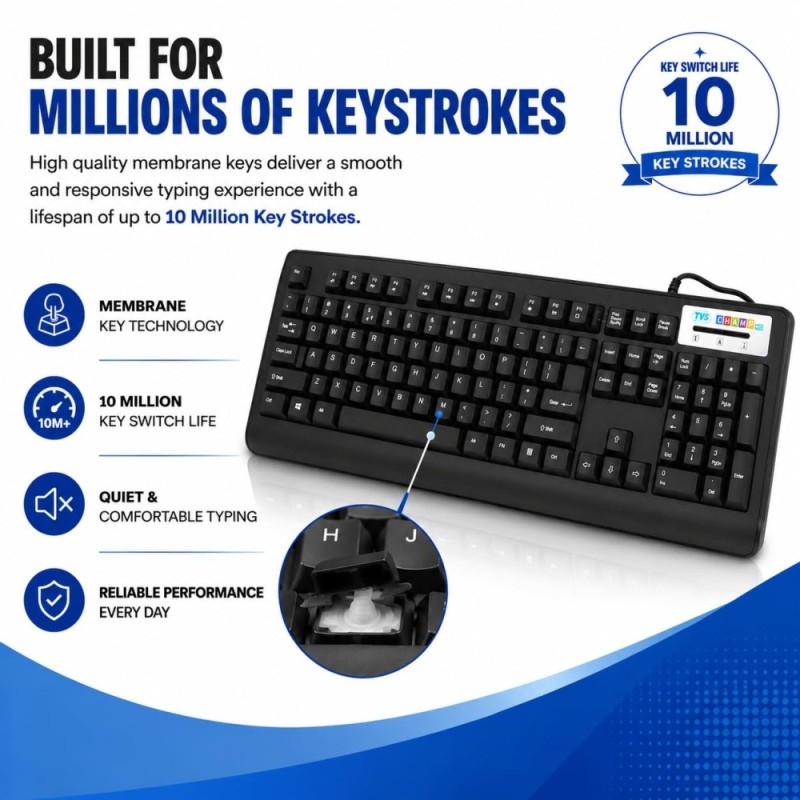 TVS ELECTRONICS Champ Heavy Duty Keyboard Membrane USB Wired 104-Key Champ Heavy Duty