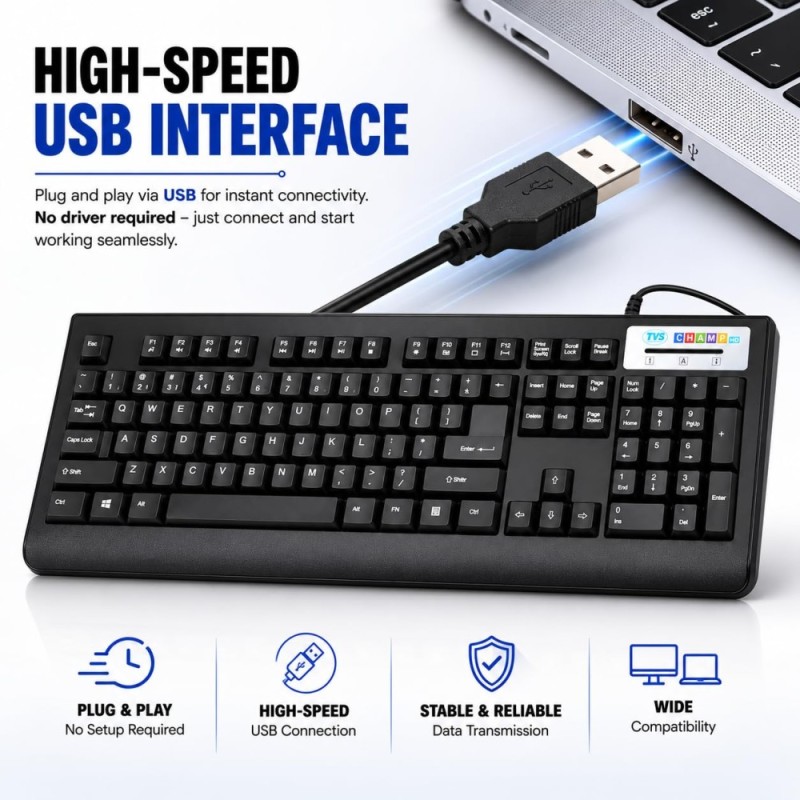 TVS ELECTRONICS Champ Heavy Duty Keyboard Membrane USB Wired 104-Key Champ Heavy Duty