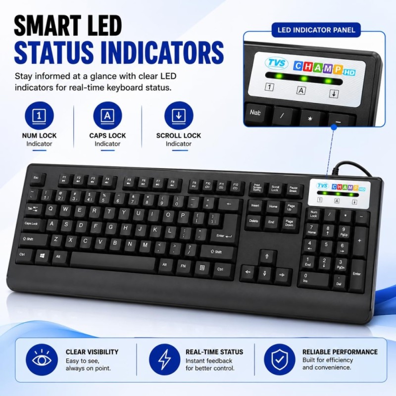 TVS ELECTRONICS Champ Heavy Duty Keyboard Membrane USB Wired 104-Key Champ Heavy Duty