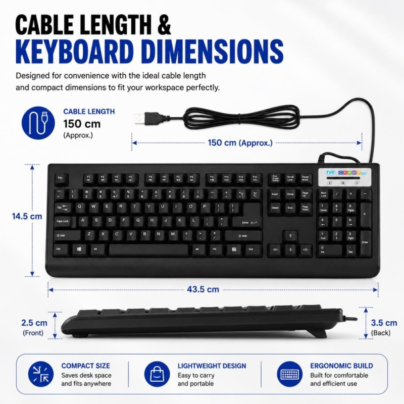 TVS ELECTRONICS Champ Heavy Duty Keyboard Membrane USB Wired 104-Key Champ Heavy Duty