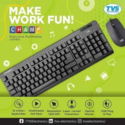 TVS ELECTRONICS TVS Champ MM Combo Wired Keyboard & Mouse, 10 Million Keystrokes, USB Connectivity, Champ Executive Multimedia Combo