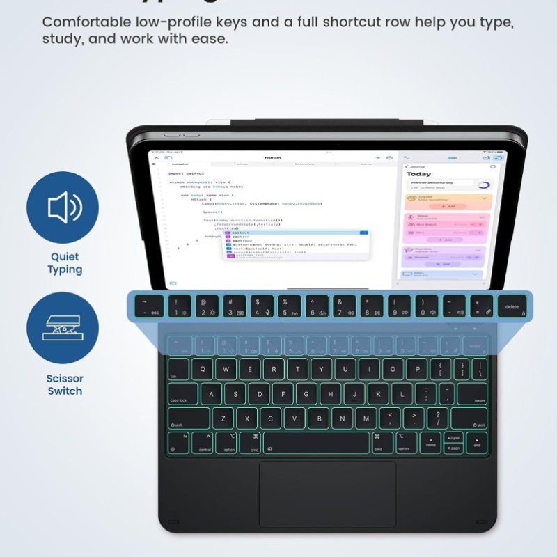 Typecase Edge Keyboard Case for iPad 11th A16 & 10th Gen, 11-Color Backlit, Floating Cantilever, Black