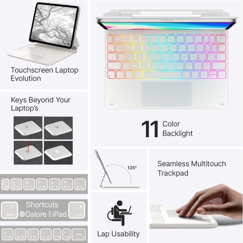 typecase Edge Keyboard Case for iPad Air 11 & Pro 11, 11-Color Backlit, Floating Cantilever Stand, White'26