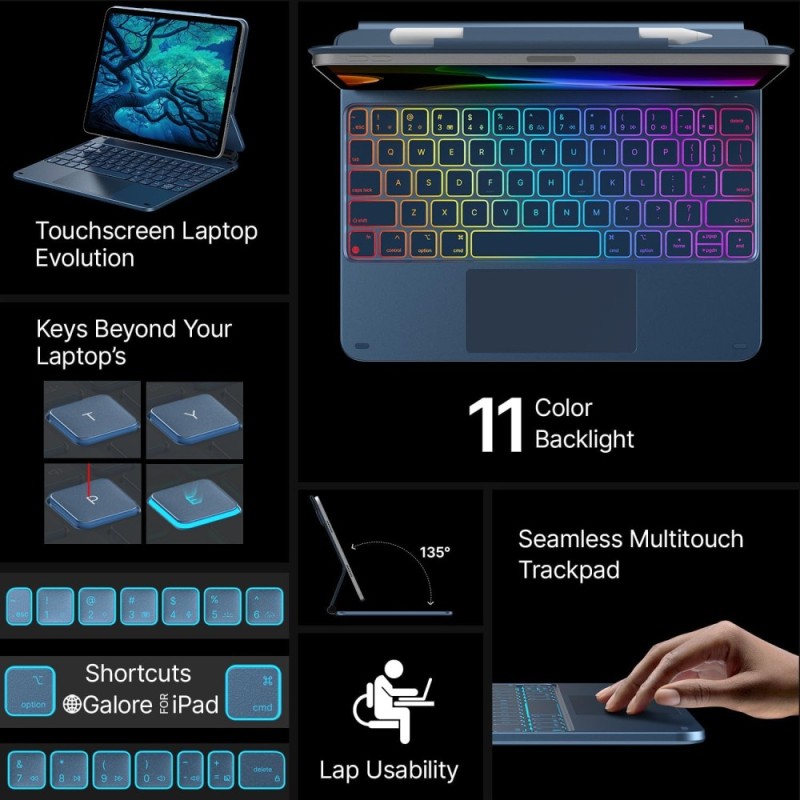 typecase Edge Keyboard Case for iPad Air 11 & Pro 11, Backlit, Touchpad, Pacific Blue'26