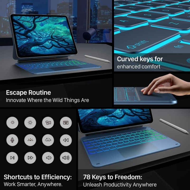 typecase Edge Keyboard Case for iPad Air 11 & Pro 11, Backlit, Touchpad, Pacific Blue'26
