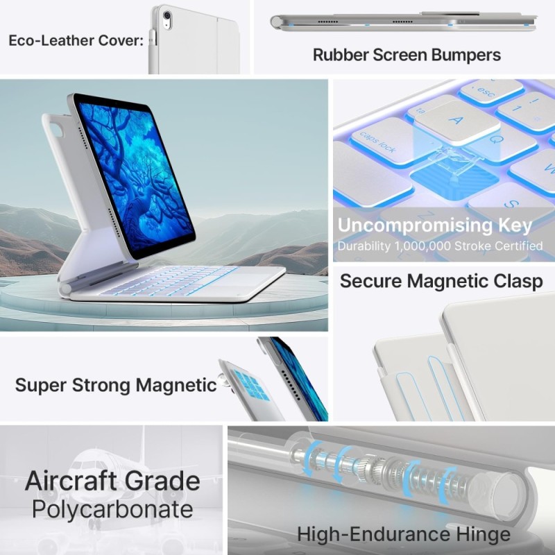 typecase Keyboard Case Edge for iPad 11th & 10th Gen 11-Color Backlit Touchpad White