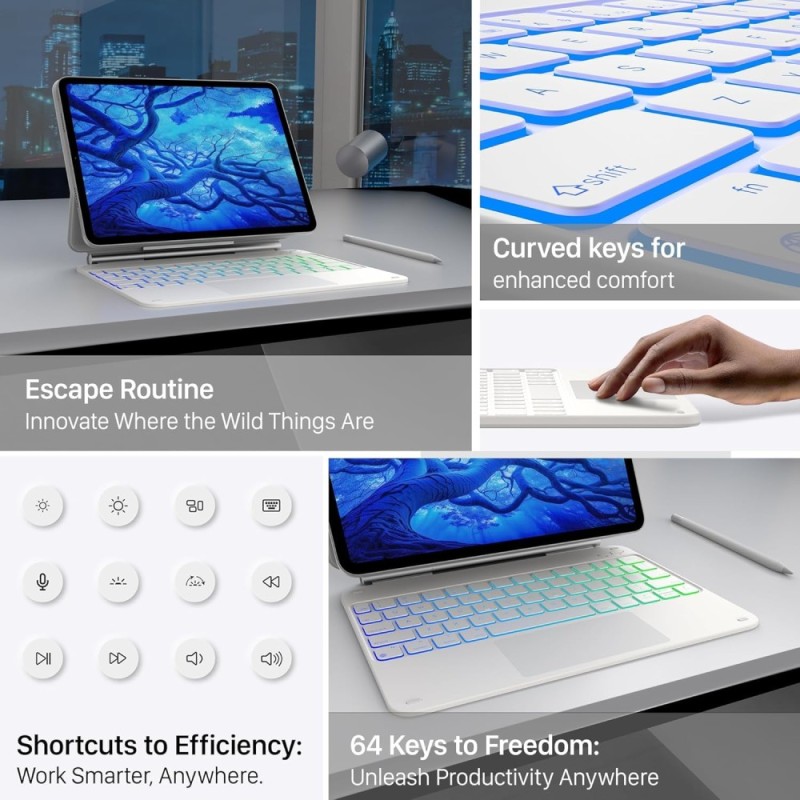 typecase Keyboard Case Edge for iPad 11th & 10th Gen 11-Color Backlit Touchpad White